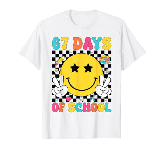 67 Days of School Retro Smile Teacher Kids Six Seven 67 Meme T-Shirt