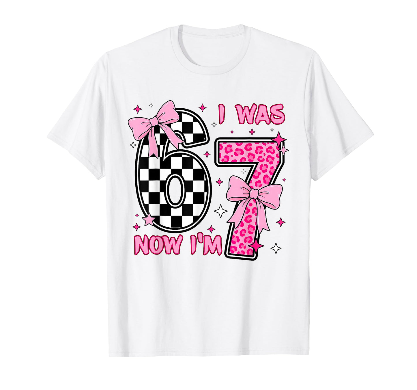 I was 6 Now I'm 7 Birthday 7 Years Old Leopard Coquette Bow T-Shirt