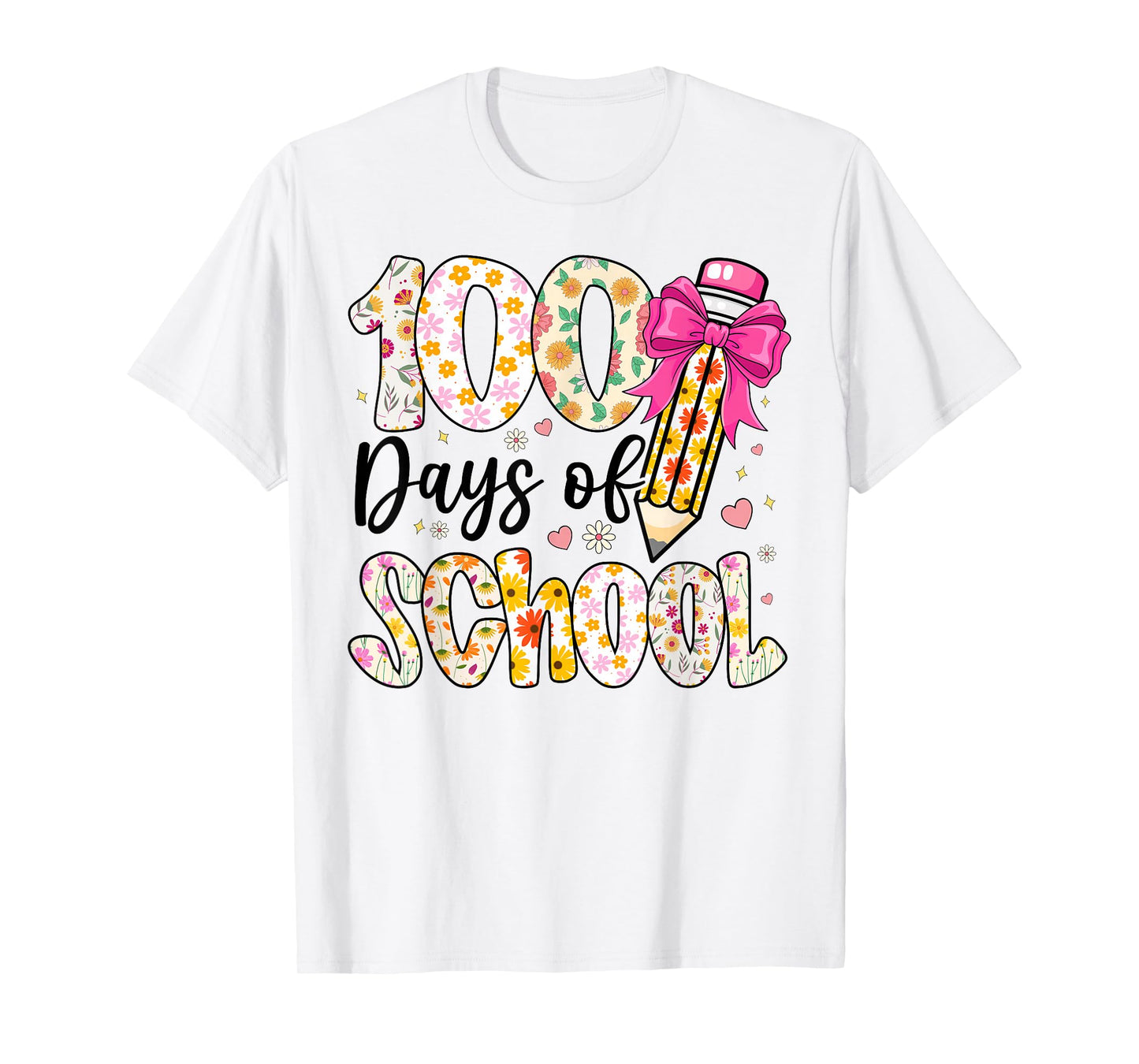 100 Days of School Floral 100th Day of School Teachers Girls T-Shirt