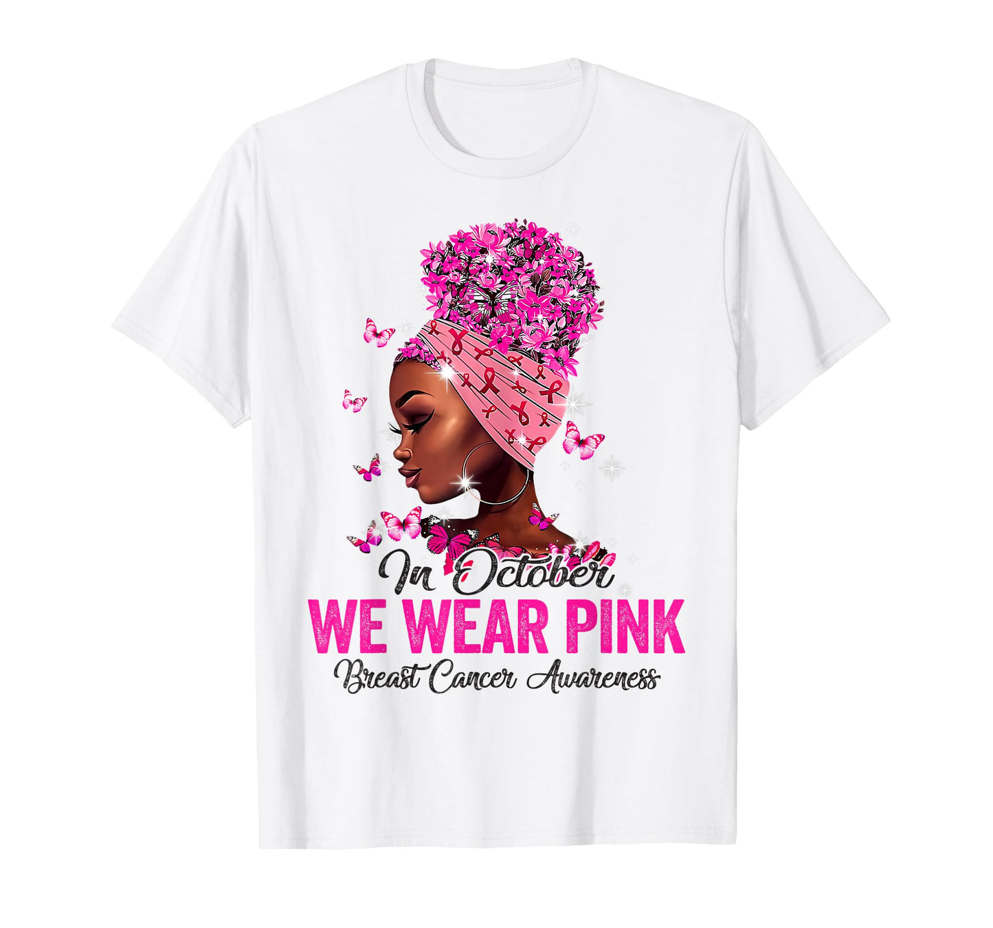in October We Wear Pink Black Women Breast Cancer Awareness T-Shirt