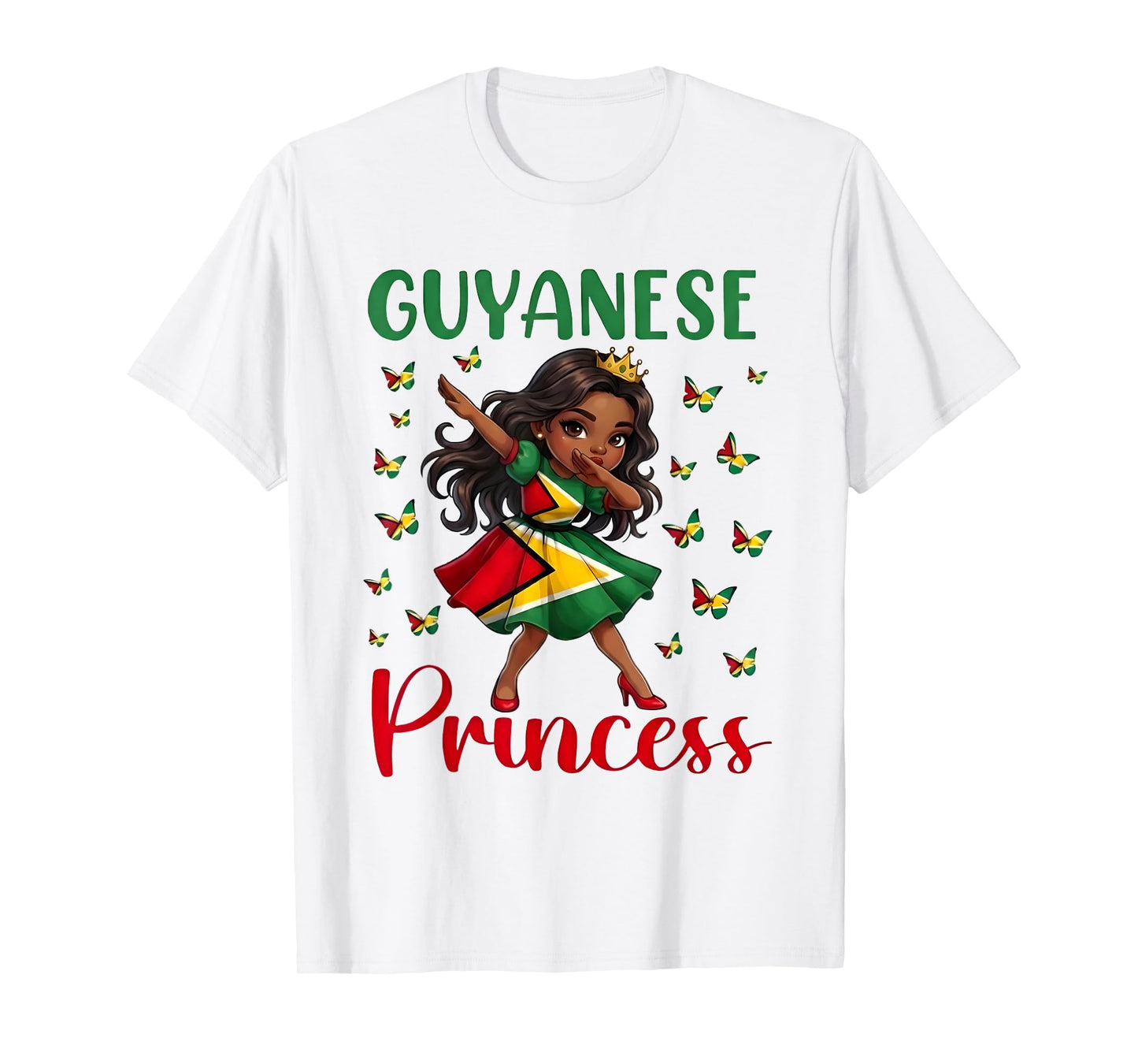 Cute Guyanese Princess Dabbing Girl Guyana Flag Pride T-Shirt