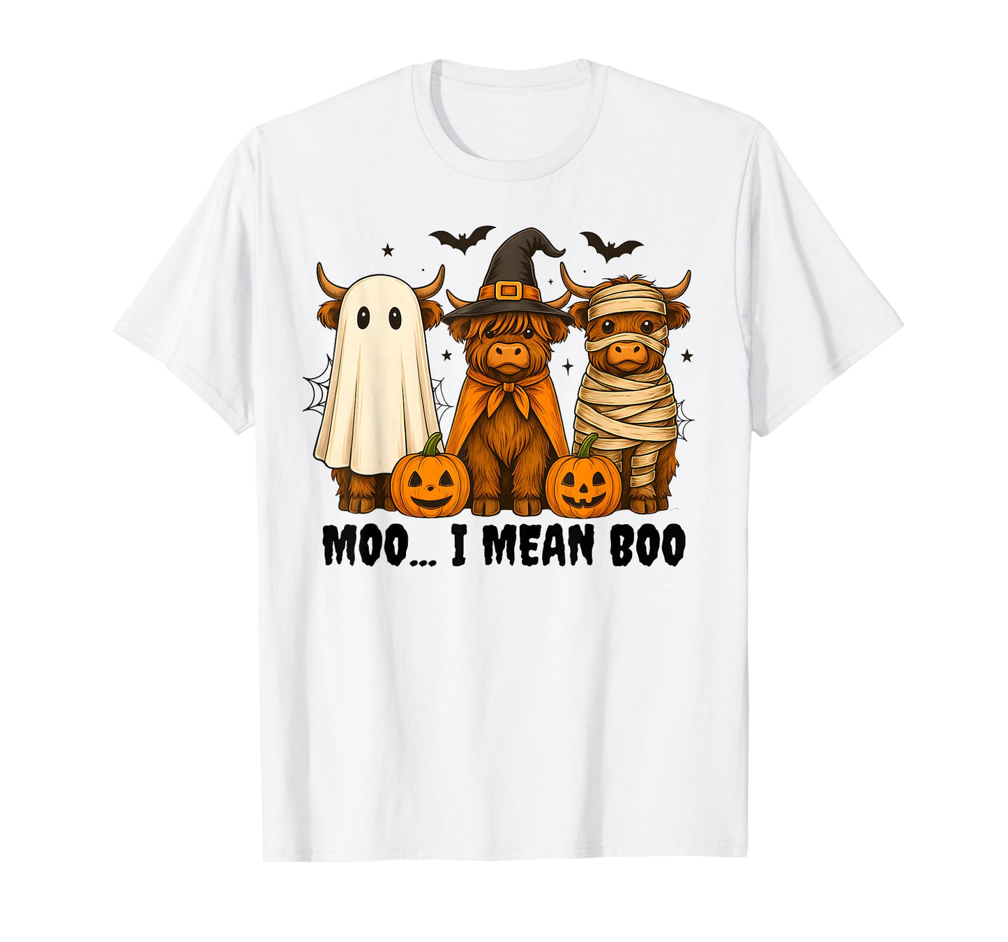 Moo I Mean Boo Funny Highland Cow with Halloween Costume T-Shirt
