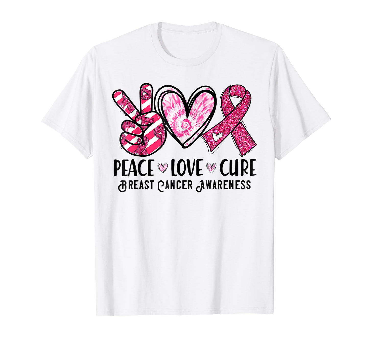 Peace Love Cure Pink Ribbon Breast Cancer Awareness T-Shirt