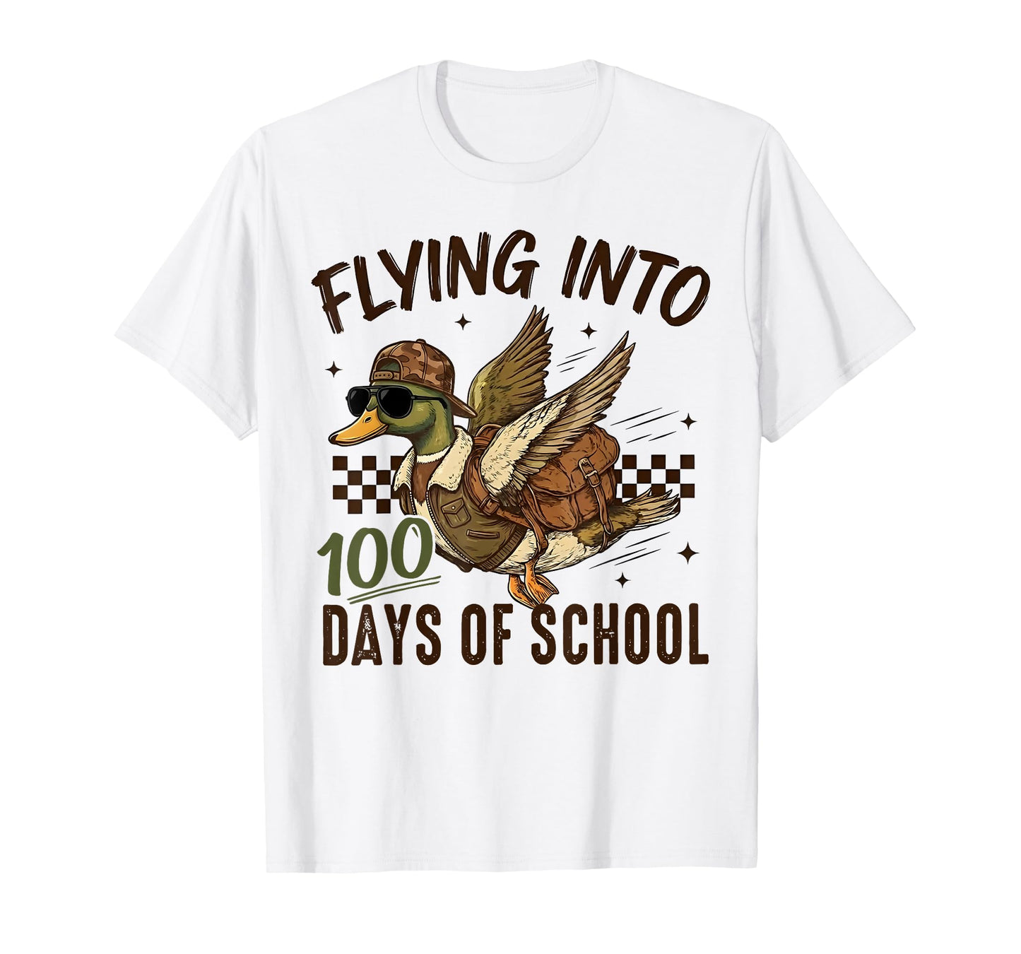 Flying Into 100 Days of School Funny Duck Hunting Camo Boys T-Shirt
