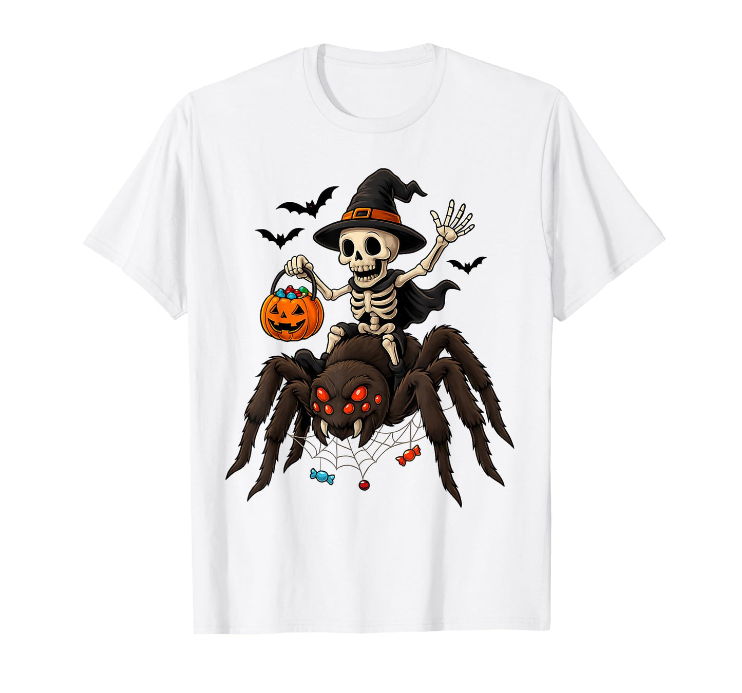 Skeleton Riding Spider Funny Halloween Costume Men Women Kid T-Shirt