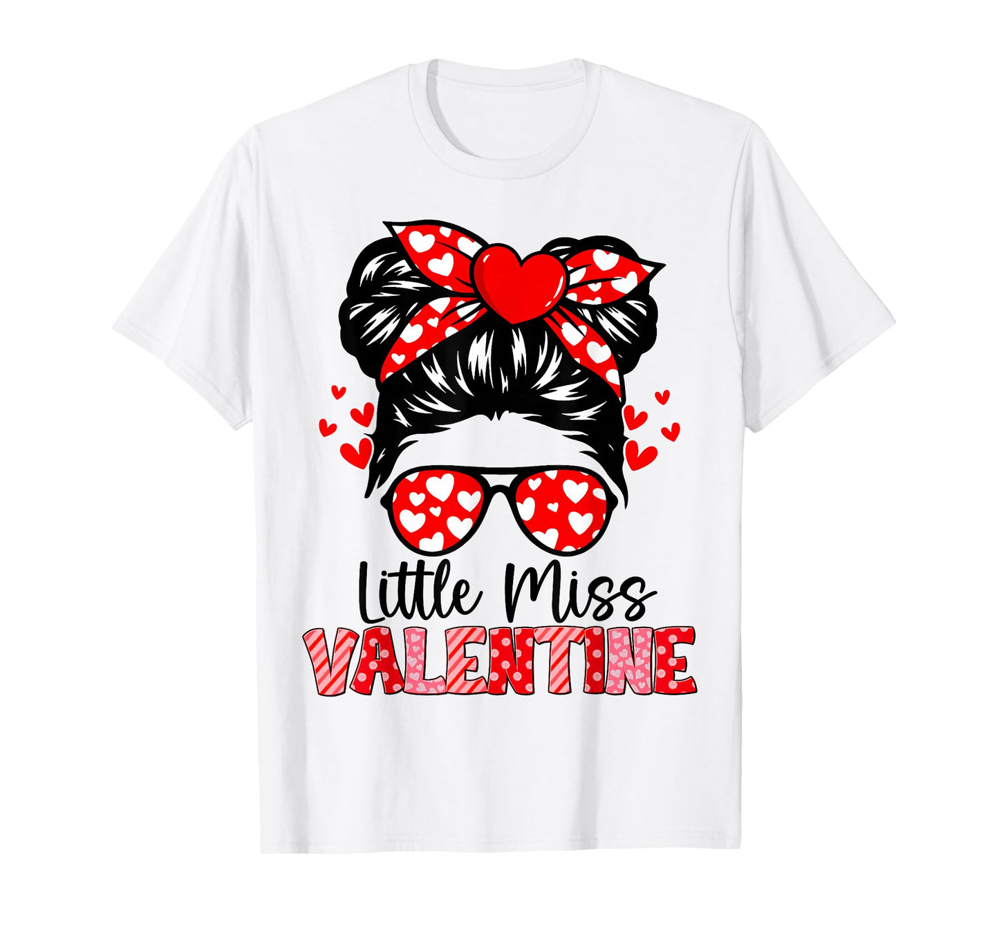 Cute Heart Bow Messy Bun Valentine for Women Girl T-Shirt