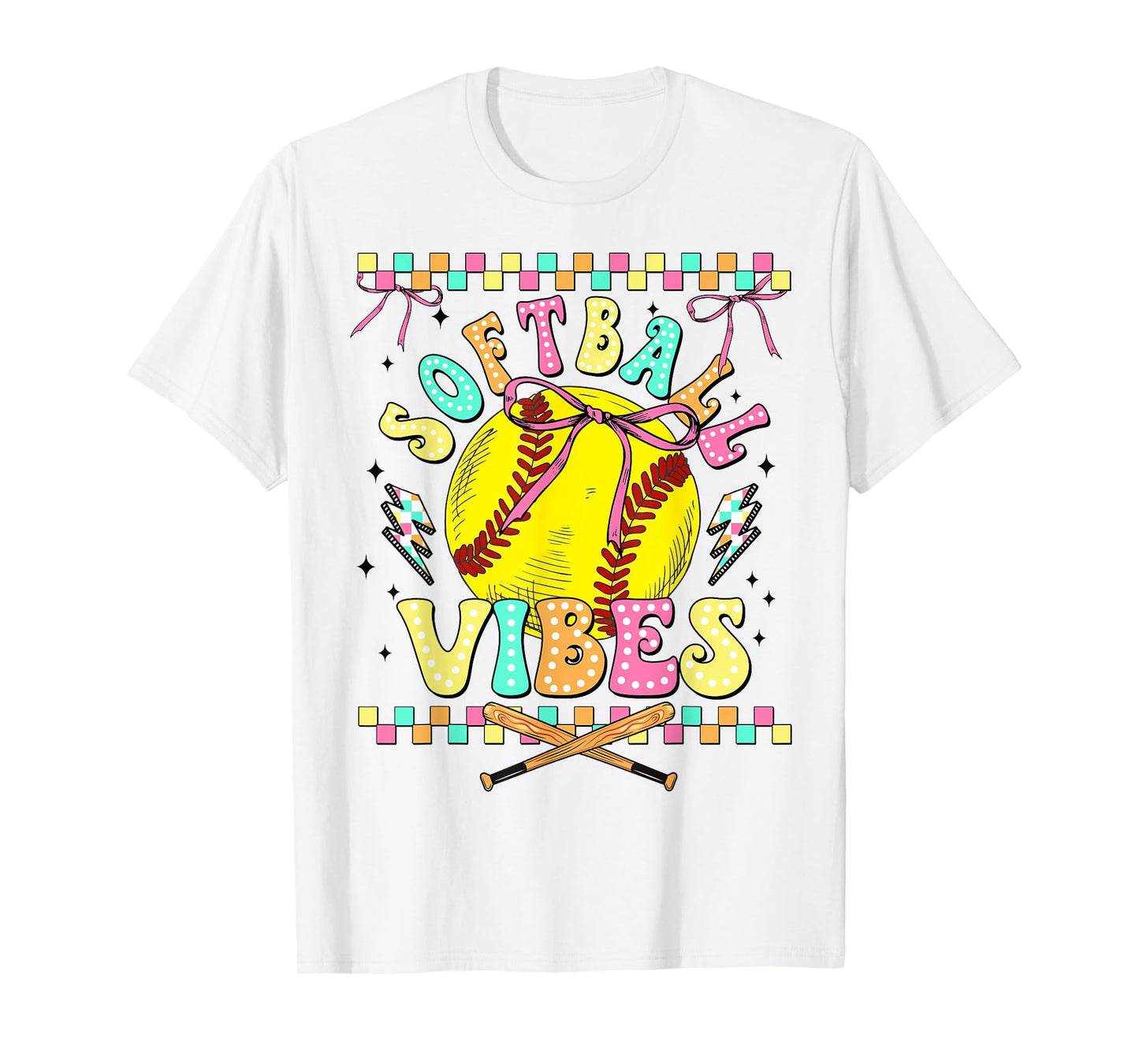 Softball Vibes Softball Retro Groovy Game Day Girls Women T-Shirt