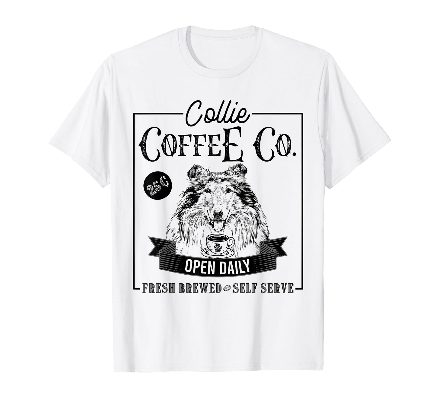 Retro Rough Collie Coffee Funny Dog Mom Coffee Lover T-Shirt for Men Women Girls Kids