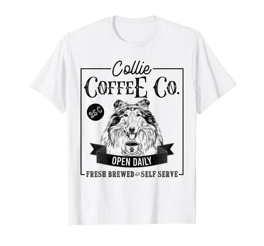 Retro Rough Collie Coffee Funny Dog Mom Coffee Lover T-Shirt for Men Women Girls Kids