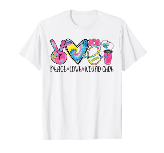 Peace Love Wound Care Nurse Nursing Heart Stethoscope T-Shirt