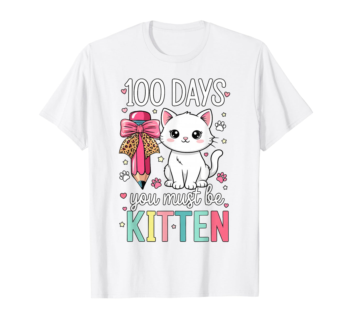 Girls 100 Days of School Cat Coquette Bow 100th Day School T-Shirt