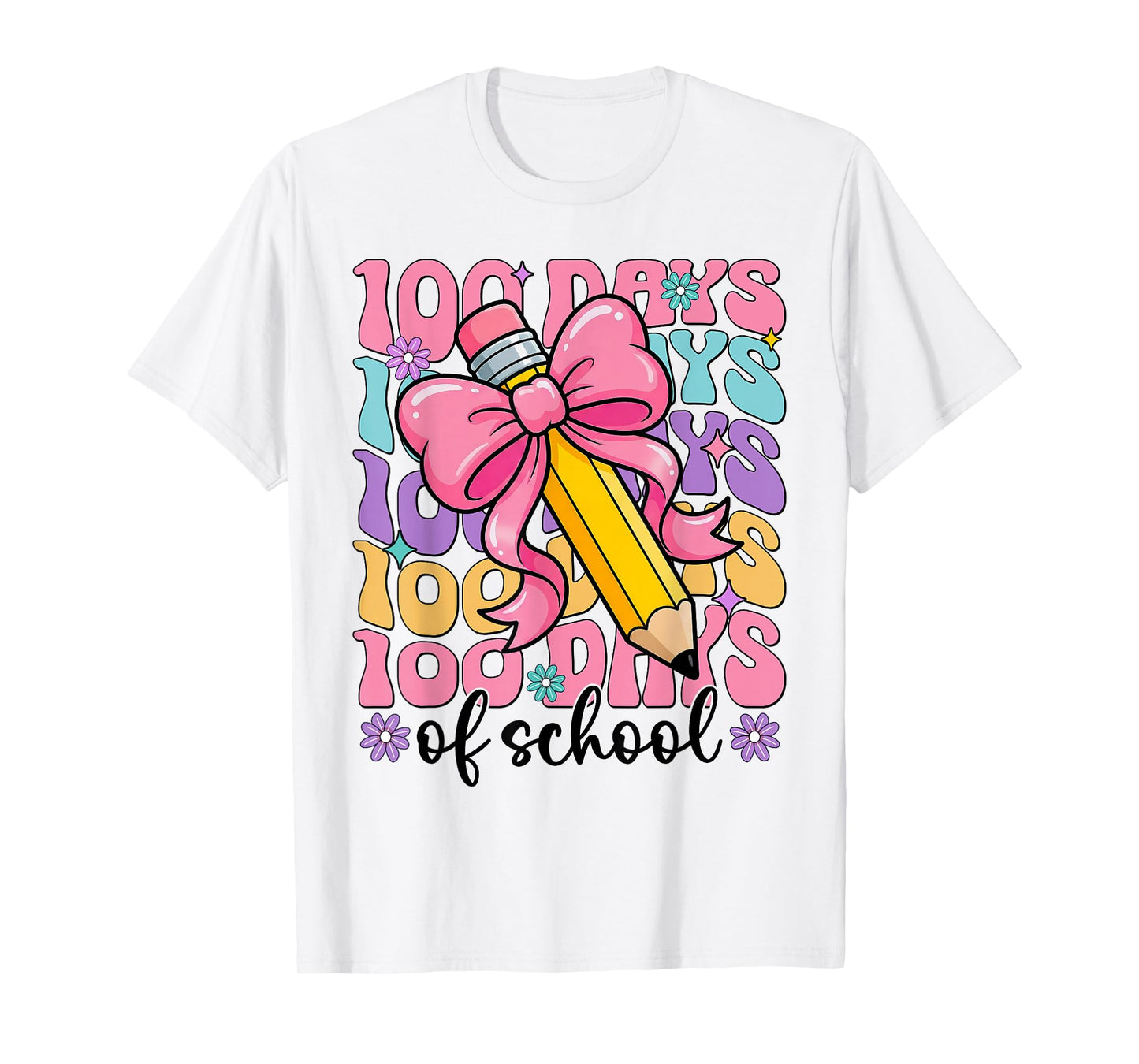 100 Days of School Girls Coquette Bow 100th Day of School T-Shirt
