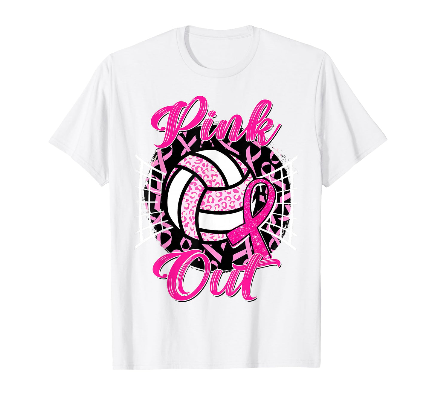 Pink Out Volleyball Ribbon Breast Cancer Awareness Women T-Shirt