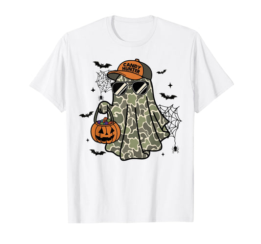 Camo Ghost Halloween Costume Boy Candy Hunter Pumpkin T-Shirt