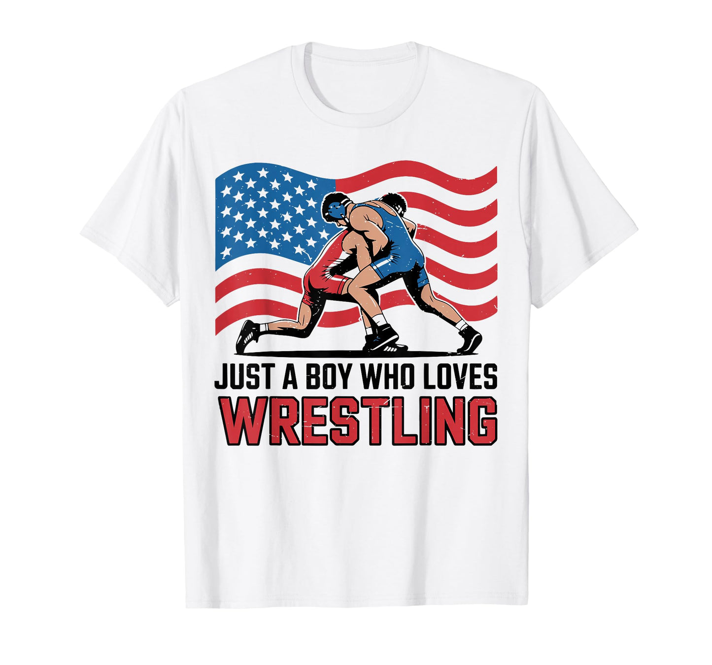 Toddler Boy Who Loves Wrestling American Flag US Wrestler T-Shirt