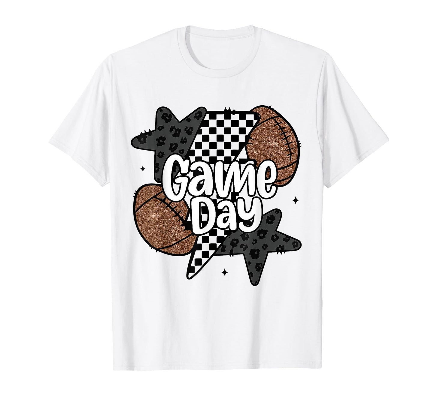 Funny Game Day Football Retro Checkered Leopard Gifts Family T-Shirt