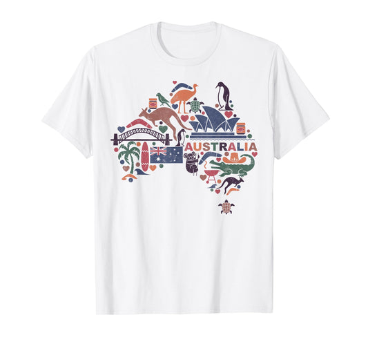 Travel Australia Map Sydney Australian Vacation Souvenir Tee T-Shirt