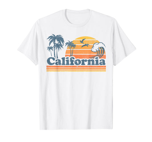 California Vacation Sunset Cute Cali 70s Vintage Retro Beach T-Shirt