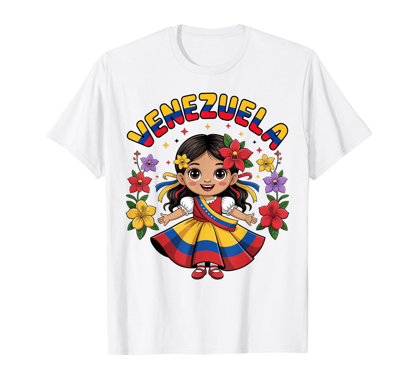 Cute Venezuela Girl Traditional Dress Colorful Art Kids T-Shirt