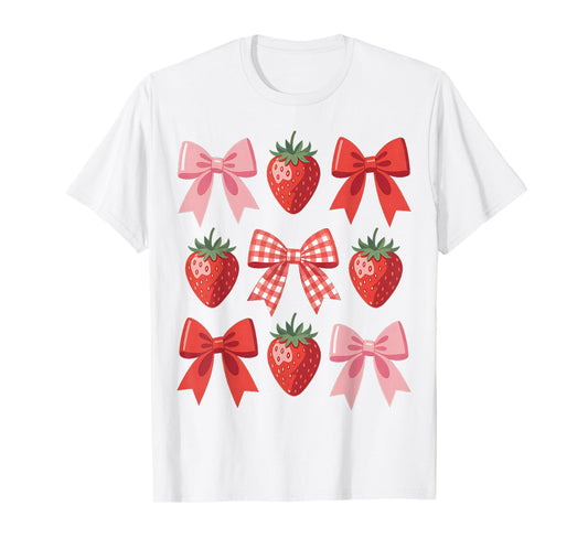 Cute Bow Coquette Strawberry Festival Cottagecore Aesthetic T-Shirt