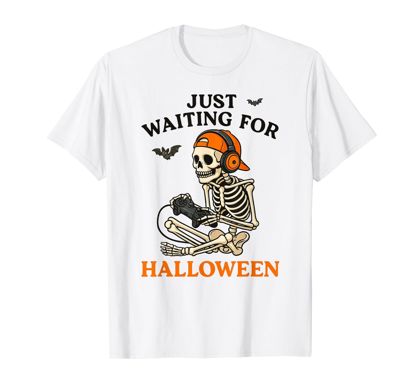 Funny Skeleton Waiting Halloween Gamer Video Gaming Teen Boy T-Shirt
