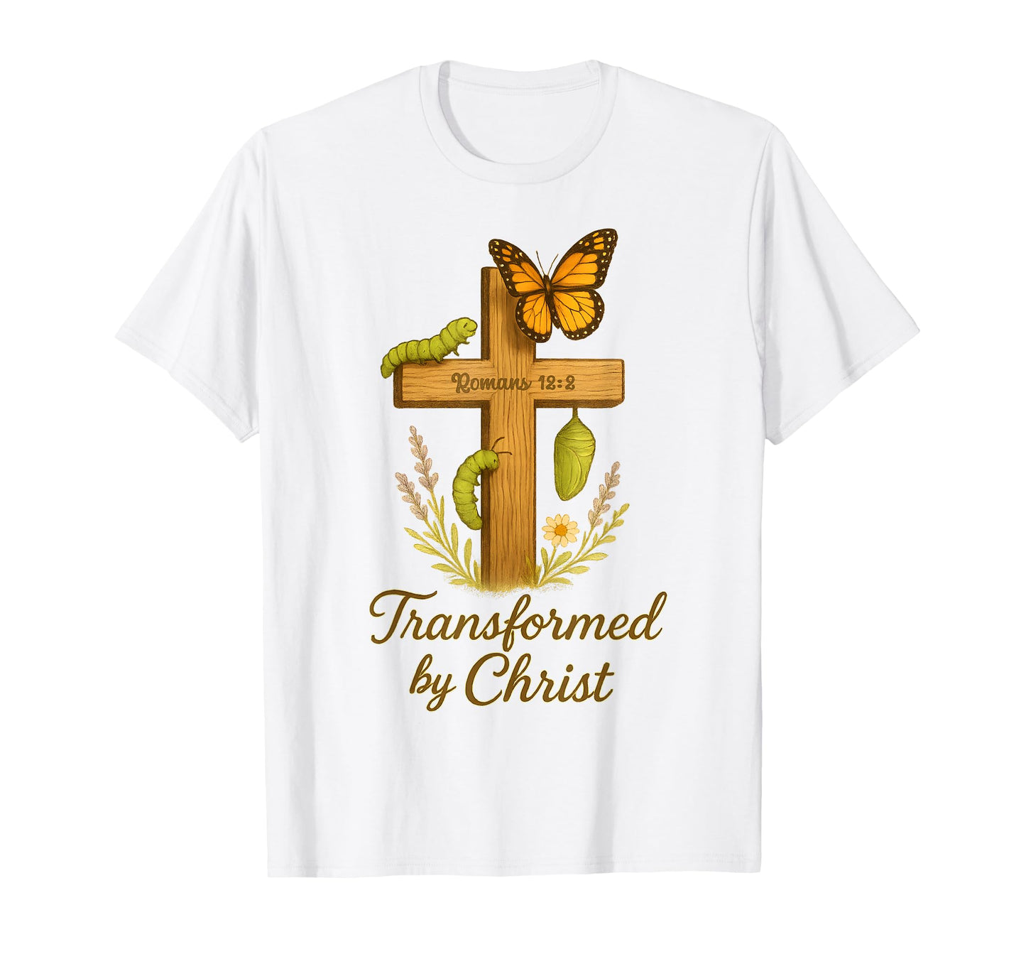 Christian Butterfly Cross Romans 12 2 Bible Verse Entomology T-Shirt