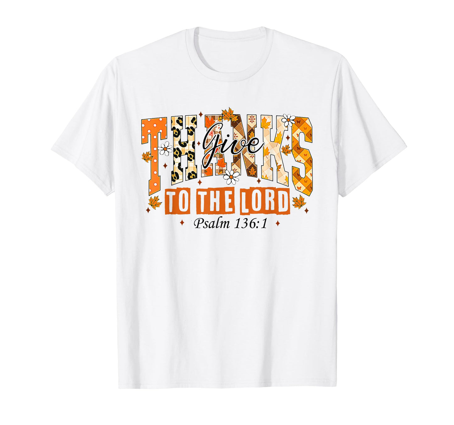 Give Thanks to The Lord Cross Pumpkin Bow Autumn Fall Flower T-Shirt