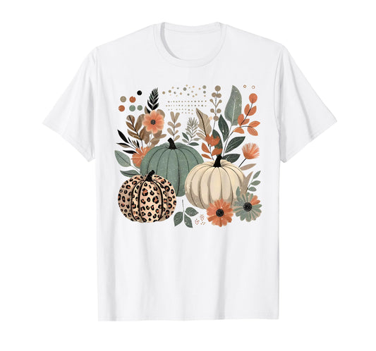 Pumpkin Season Wildflower Thanksgiving Autumn Fall Leaves T-Shirt