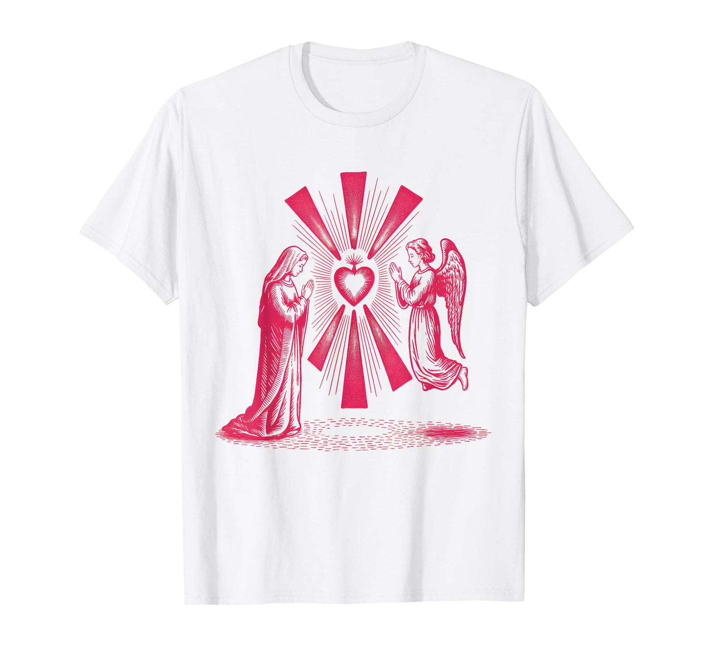 Mary and Angel in Prayer with Radiant Holy Light Artwork T-Shirt