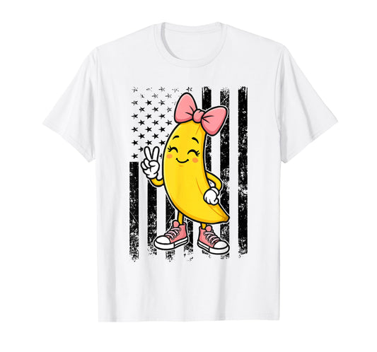 Funny Banana Coquette Bow Retro Banana Women Girls Kids T-Shirt