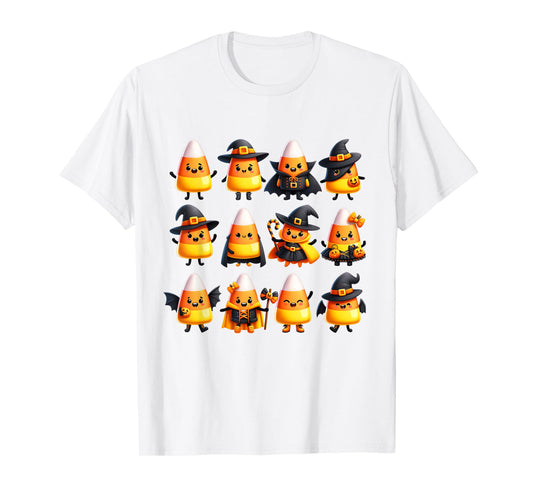 Adorable Halloween Candy Corn Characters in Costumes T-Shirt