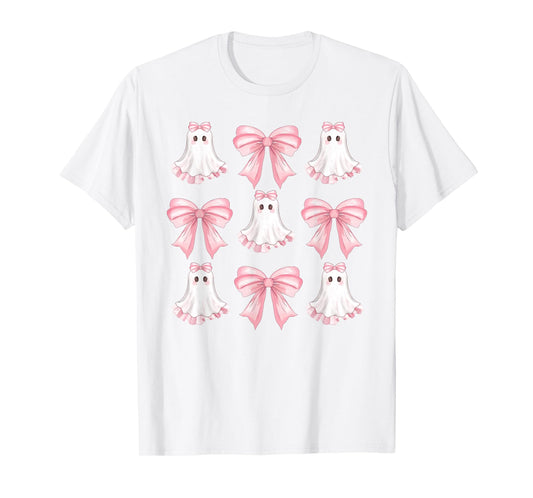 Pink Coquette Bow Ghost Halloween Girls Teens Kids Women T-Shirt