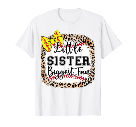 Little Sister Biggest Fan Softball Bow Catcher Teen Girl Mom T-Shirt