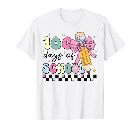 100 Days of School Shirt Girls Coquette Bow 100th Day School T-Shirt