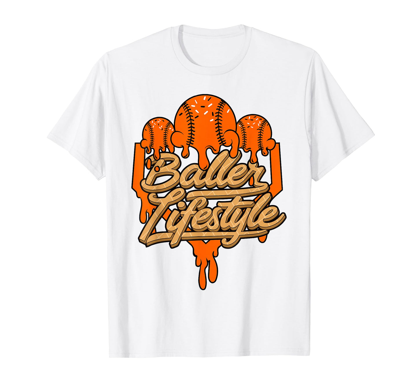 Baseball Lifestyle Home Plate Orange Ice Cream Drip Men Boys T-Shirt