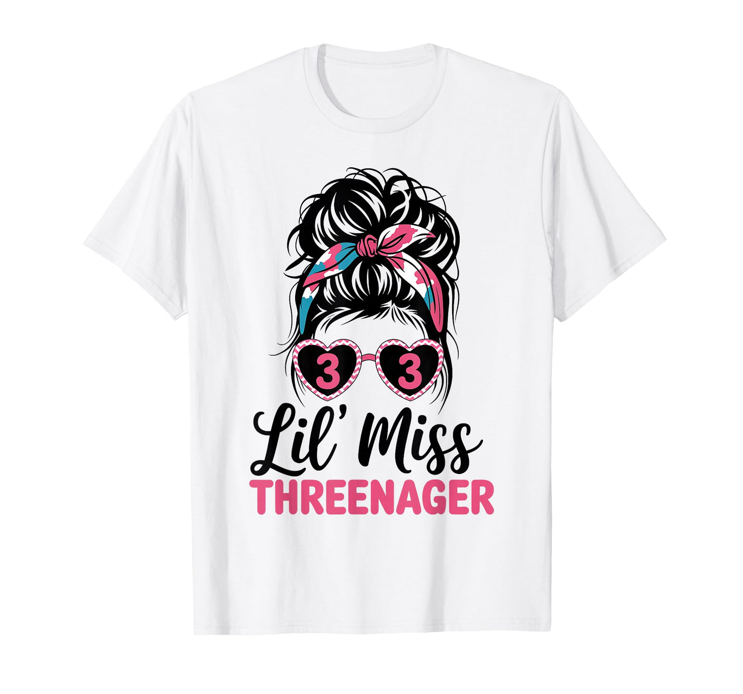 Kids Little Miss Threenager 3rd Birthday 3 Messy Bun Girls T-Shirt