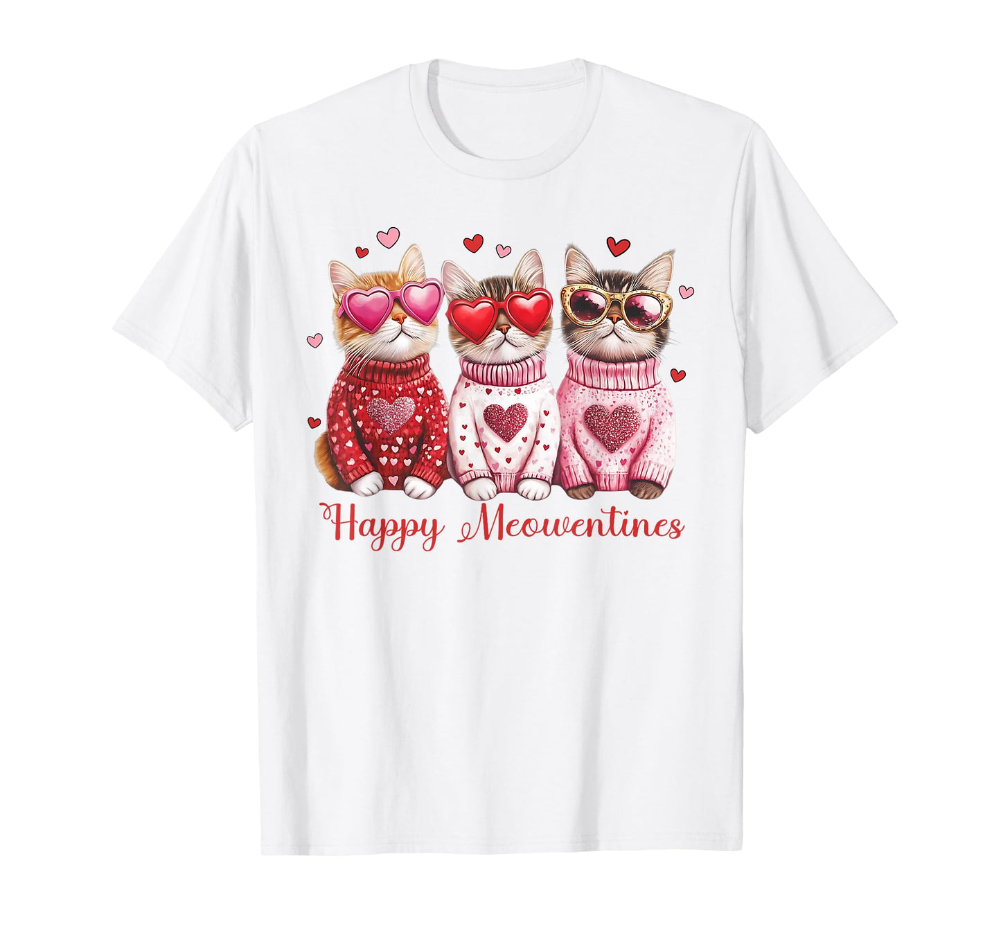 Valentine Cat Happy Meowentines Heart Valentines Cat Lover T-Shirt