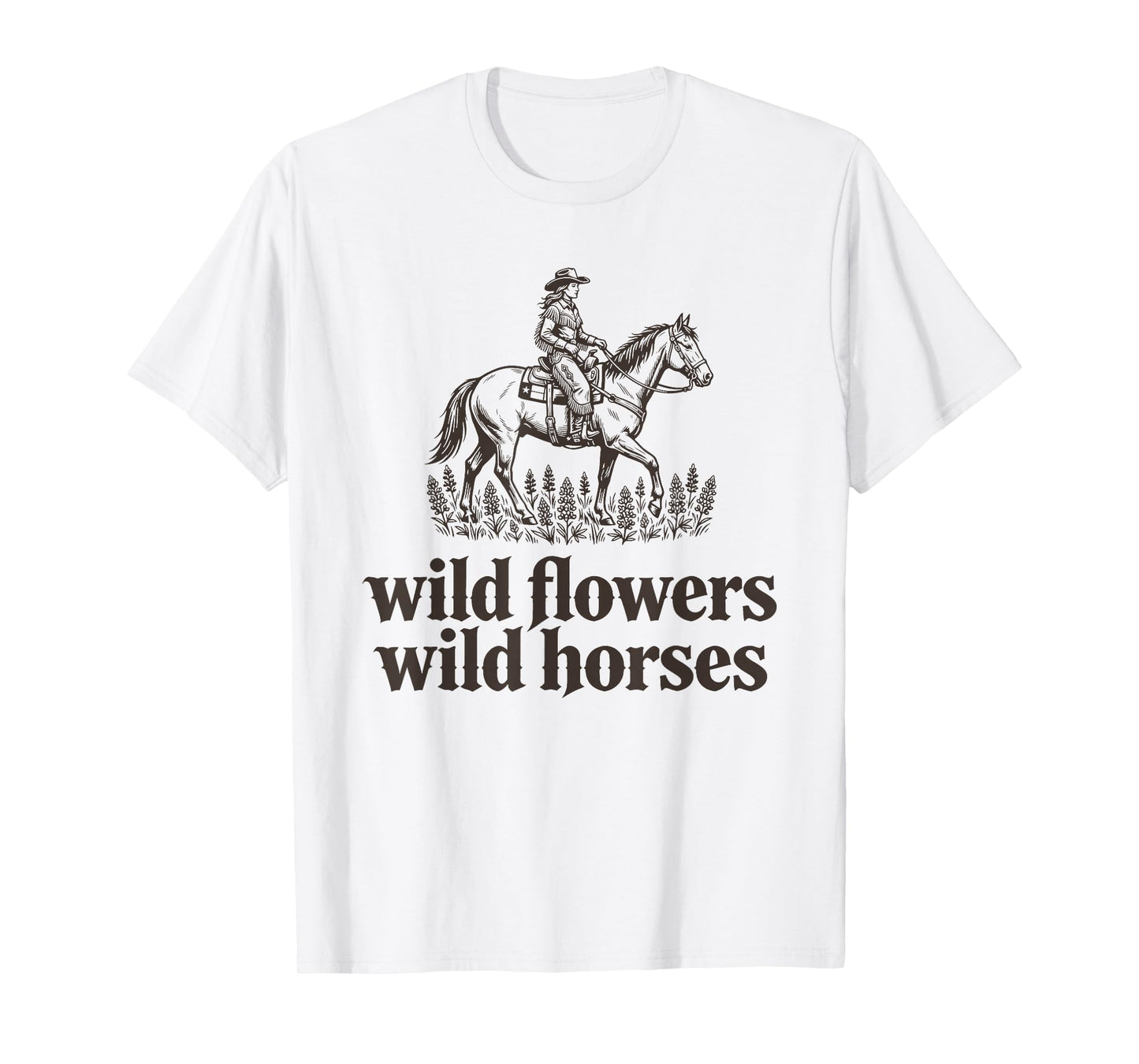 Wildflowers Wild Horses Bluebonnet Art Design Texas Women T-Shirt