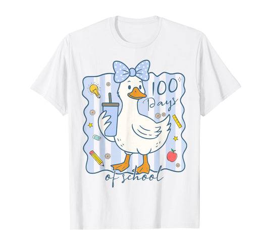 100 Days of School Goose 100th Day of School Boys Girls Kids T-Shirt