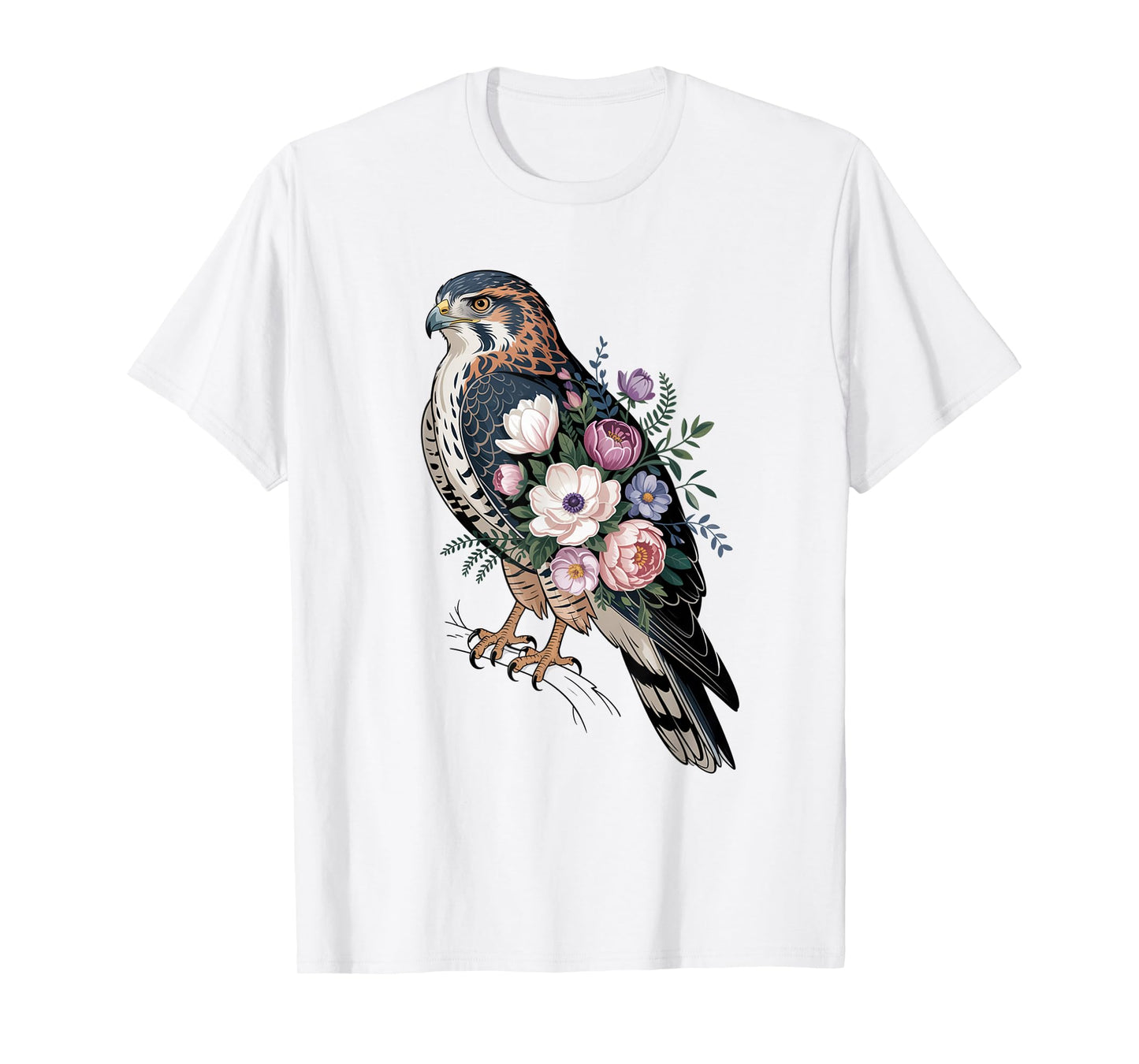 Floral Hawk Bird Camping Outdoor Nature Enthusiasts Kids T-Shirt