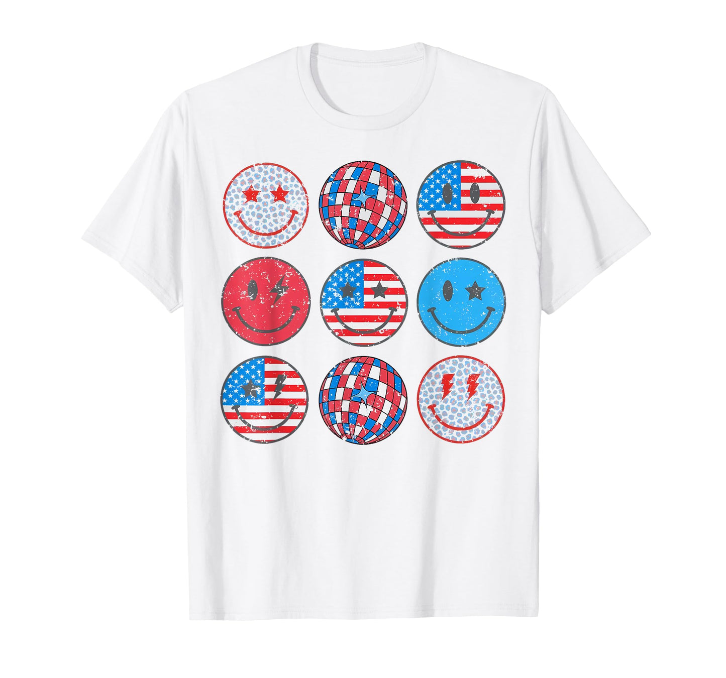 Happy 4th Of July Groovy Smile Face Red White Blue USA Flag T-Shirt for Women Kids Men