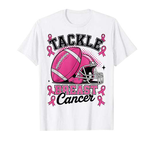 Tackle Breast Cancer Awareness Pink Ribbon Football T-Shirt