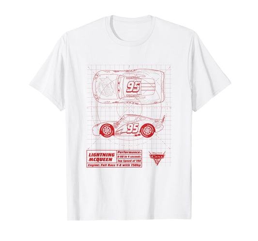 Disney Pixar Cars Lightning McQueen Red Blueprint T-Shirt