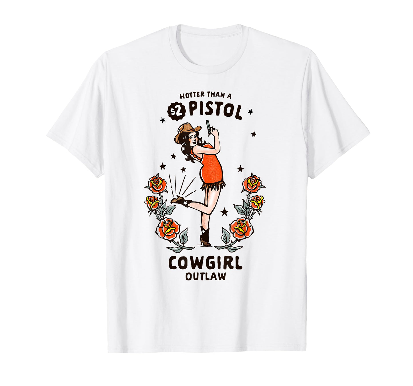 Women's Western Boho Graphic Tee Retro Outlaw Cowgirl Pinup T-Shirt