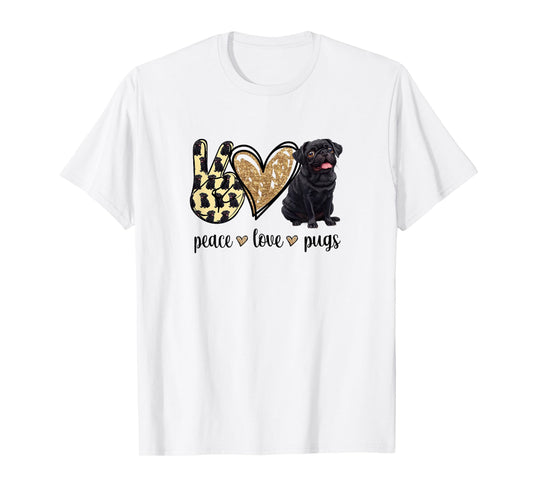 Funny Womens Peace Love Black Pug Lover T-Shirt