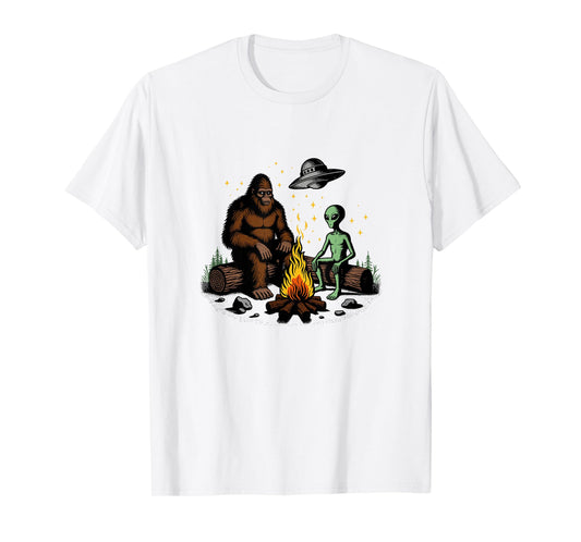 Bigfoot And Alien Campfire Gifts For Outdoor Lovers T-Shirt