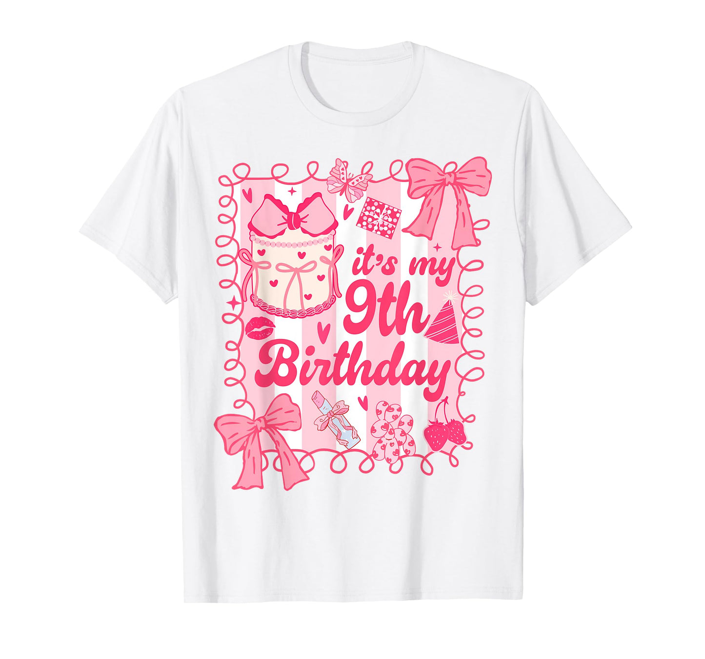 Kid It's My 9th Birthday Coquette Aesthetic 9 Years Old Girl T-Shirt