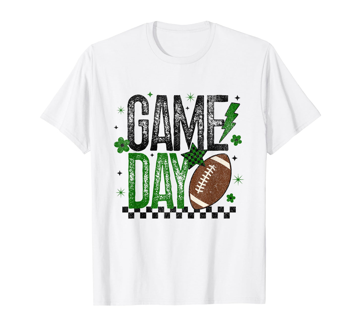 Game Day Retro Football Season Green & Black Lightning Bolt T-Shirt