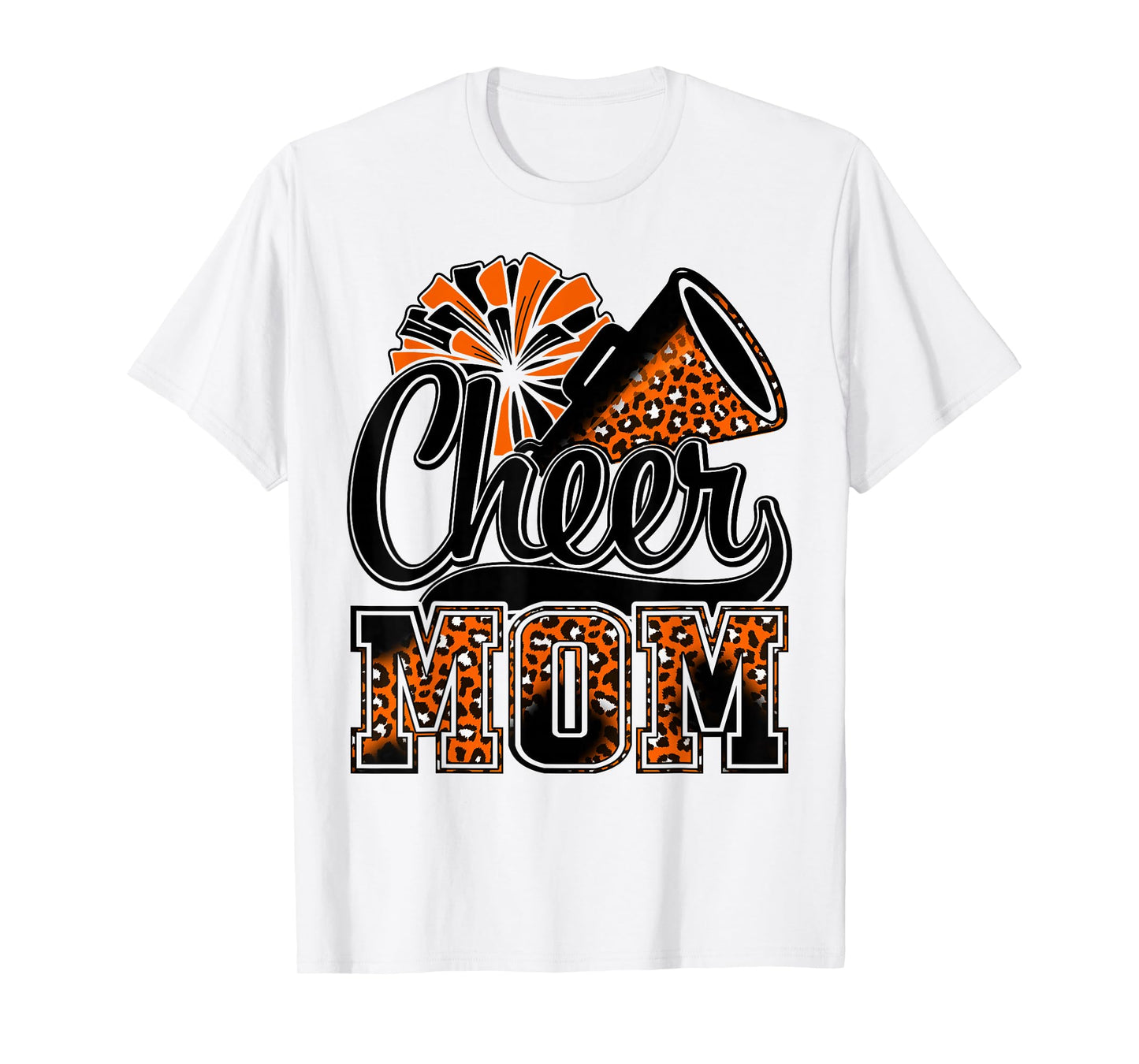 Cheer Mom Orange Leopard Cheerleader Competition Game Day T-Shirt