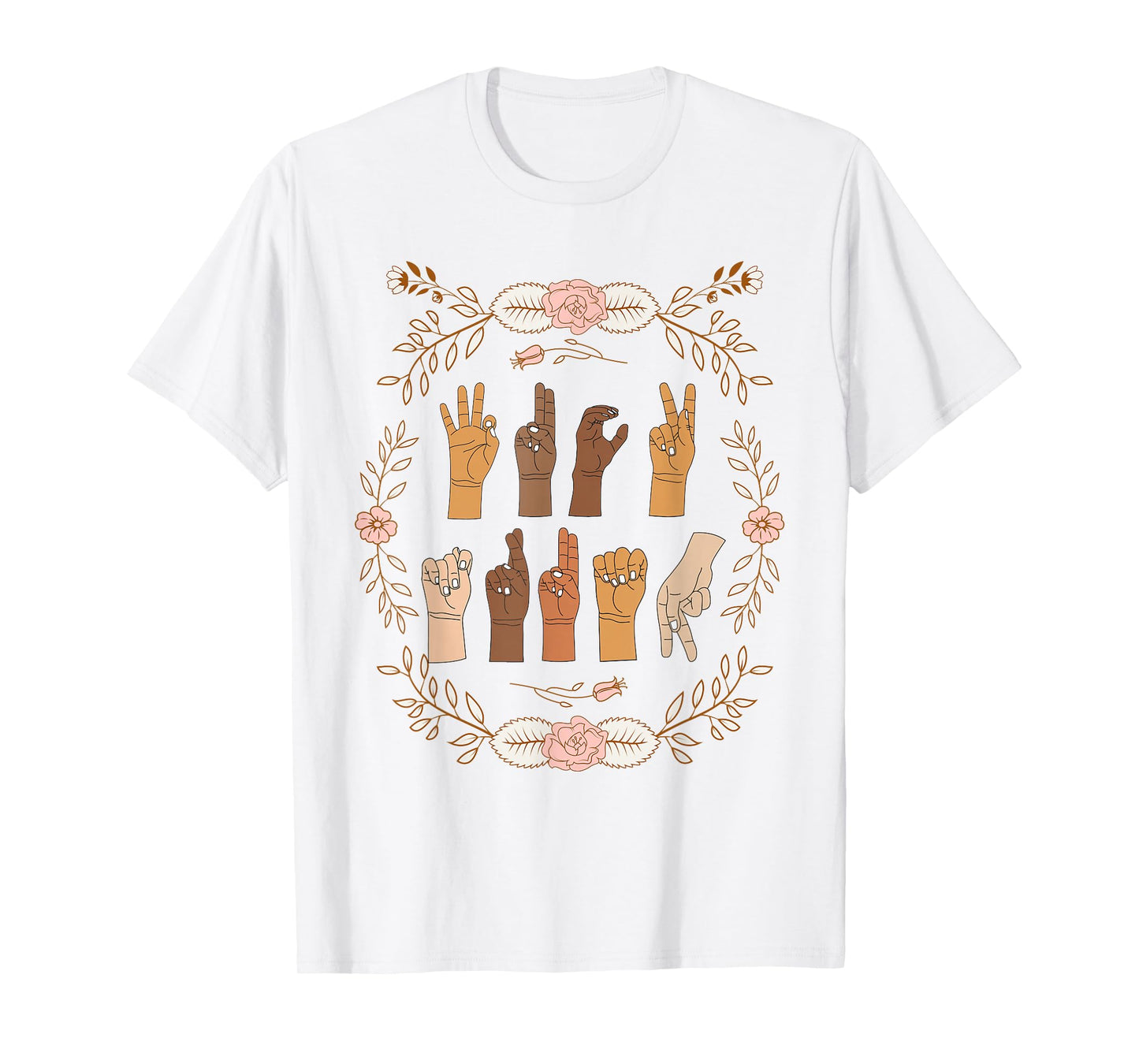 ASL Anti Trump Sign Language Floral Funny T-Shirt